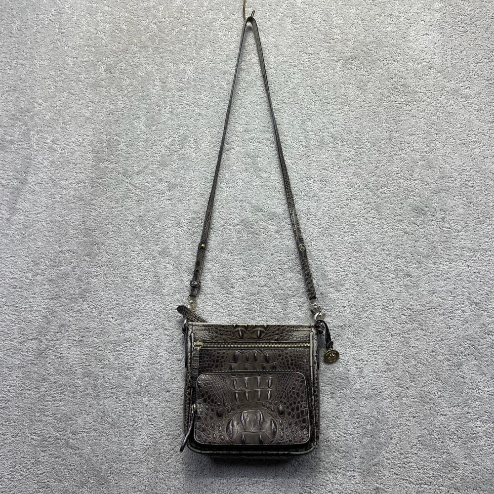 Brahmin Crossbody Bag Brown Gray Croc Embossed Textured Leather Melbourne Katie